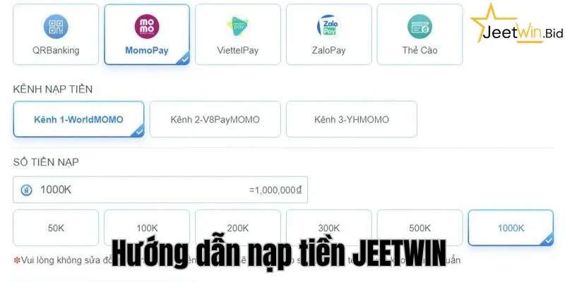 Chi tiết nạp tiền Jeetwin cực đơn giản và dễ hiểu cho bet thủ. 
